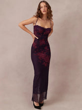 Spaghetti Strap Sleeveless Backless Ruched Maxi Floral Dress